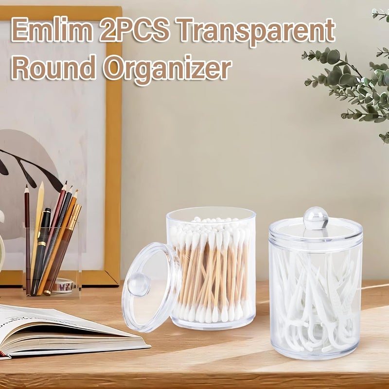 Emlim 2 Pack Holder Dispenser with Lid Clear Plastic Bathroom Vanity Canisters Jars Cotton Balls Pads Swabs Holder Jar For Bathroom Organization Office Dresser Organizer - Image 3